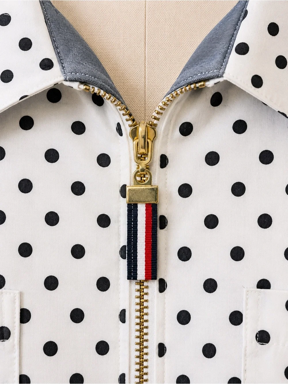 Tommy Hilfiger 3X Polka Dot Half Zip Cotton Tunic Top